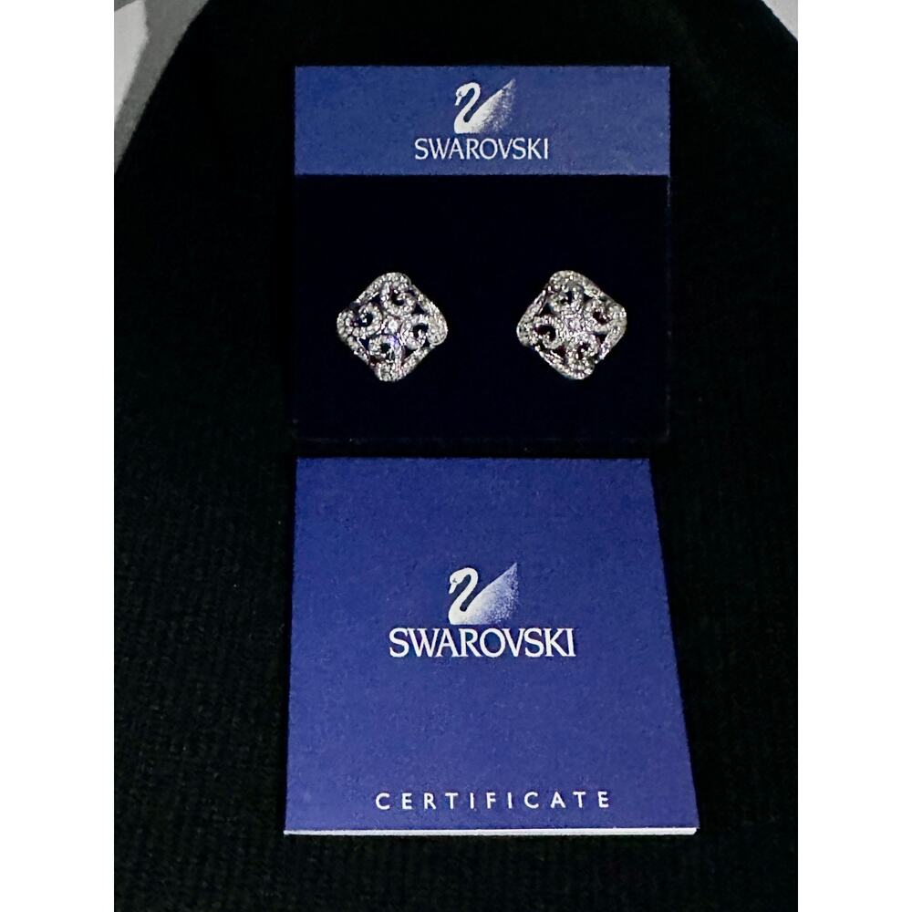 SWAROVSKI Swan Vintage Crystal Clip-On Earrings Signed w/ Tags & Certificate - Picture 6 of 7